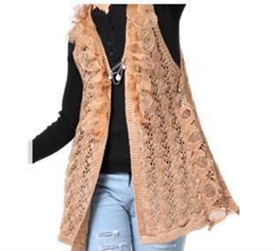 秋冬新風(fēng)尚 韓版中長款無袖鏤空針織開衫引領(lǐng)穿搭潮流